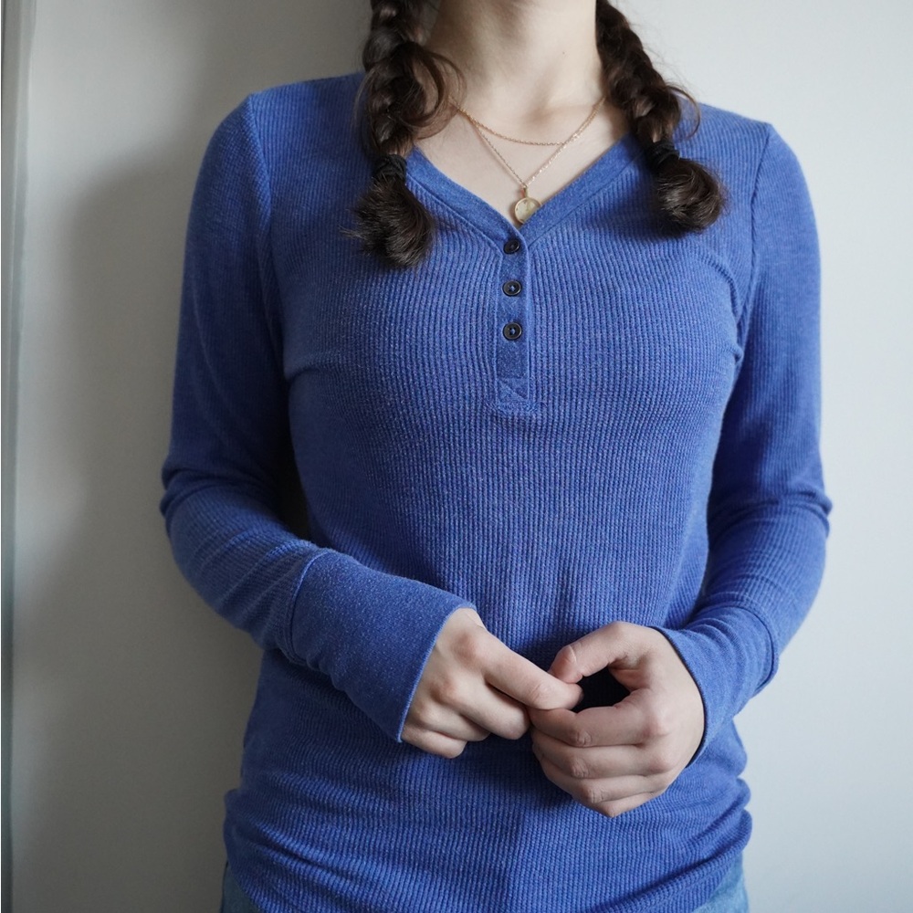 Blue Long Sleeve Henley Top